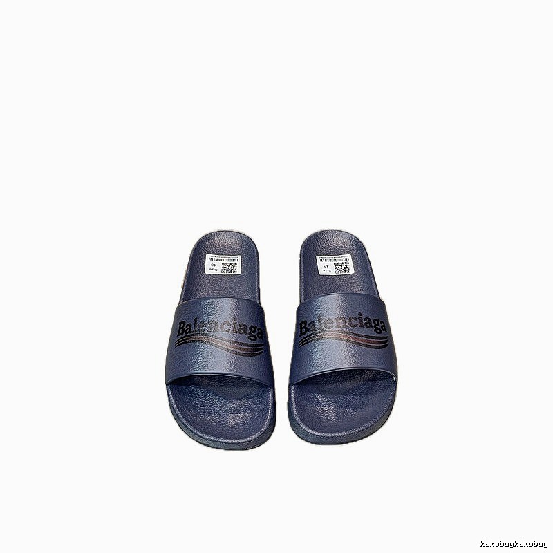 Balenciaga Letter Print Casual Style Navy Blue Slides