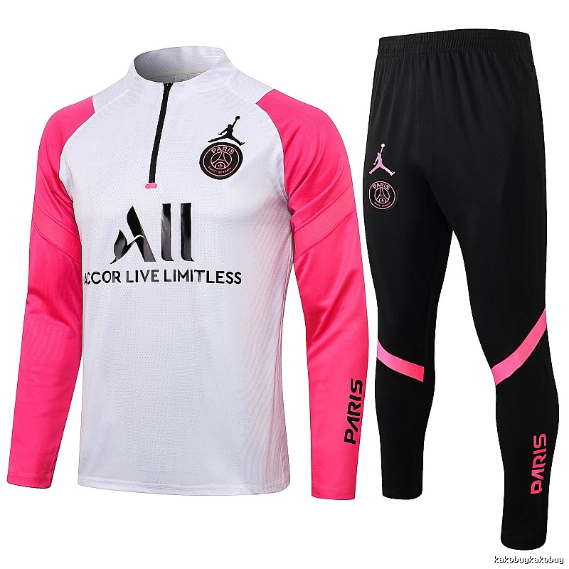 Paris Saint-Germain 2021-22 Pink-Sleeve Detail White Training Tracksuit Set Fan Wear