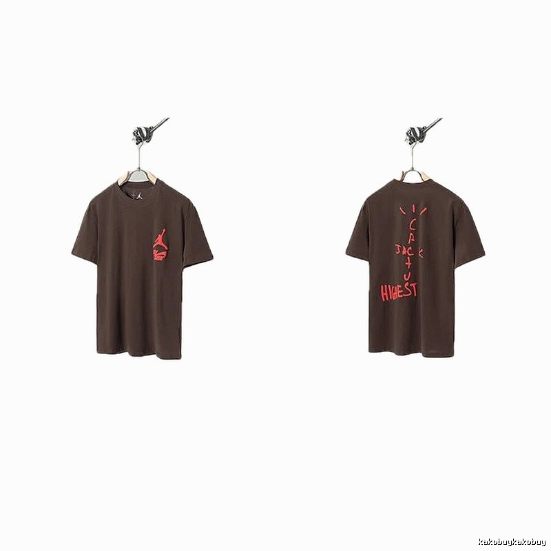 AJ x Travis Scott Co-branded Street Style Brown Short-sleeve T-shirt
