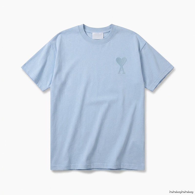 AMI Love Heart Pattern Light Blue T-shirt