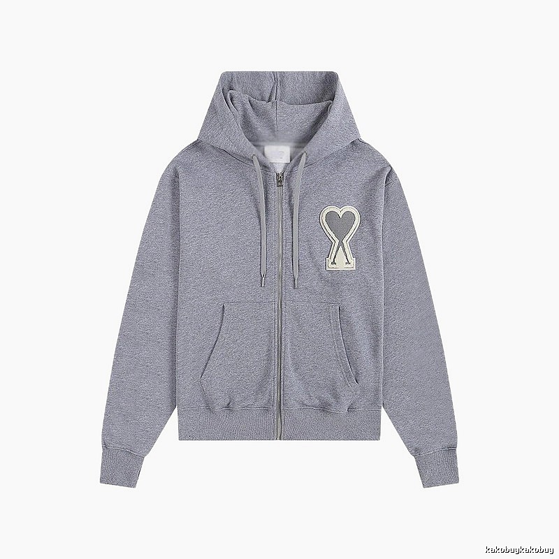 AMI Love Series Grey Zip-Up Hoodie