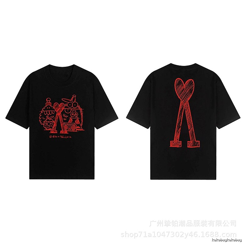 AMI red graffiti-style short-sleeve shirt
