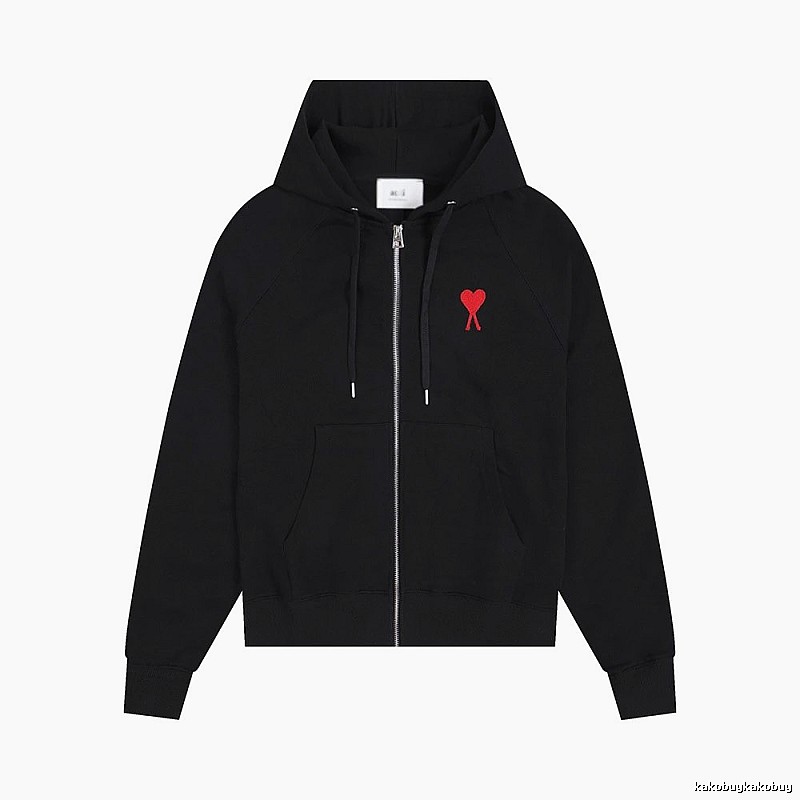 AMI Red Heart Embroidery Trendy Cool Black Sweatshirt