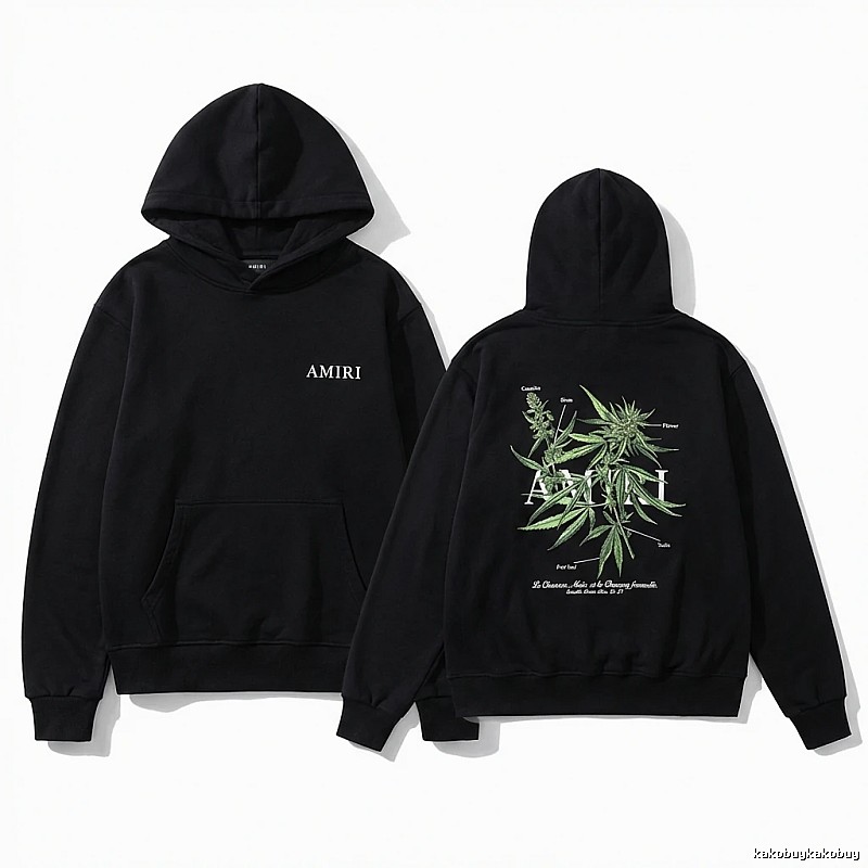 AMIRI Black Hoodie with Botanical Print Style