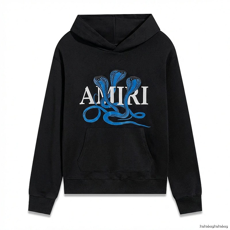 AMIRI black hoodie with snake - pattern printing
