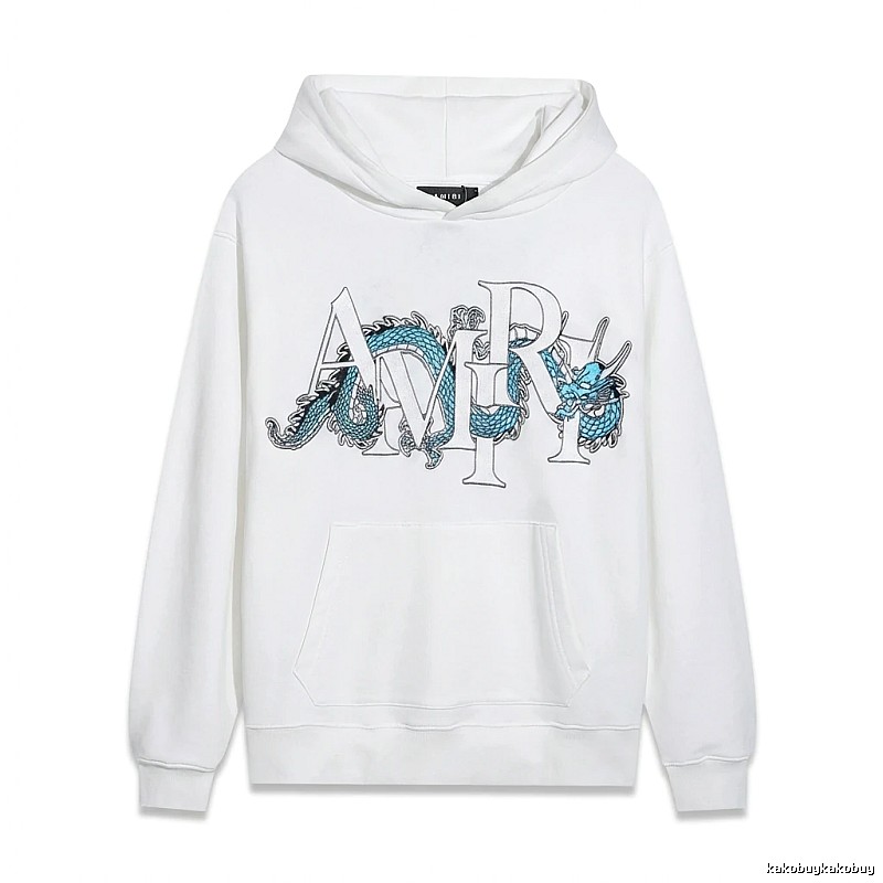AMIRI White Hoodie with Dragon Pattern Print Style