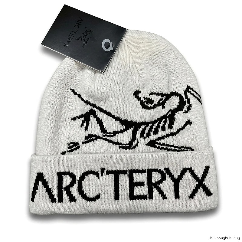 Arc'teryx minimalist-style white knitted hat