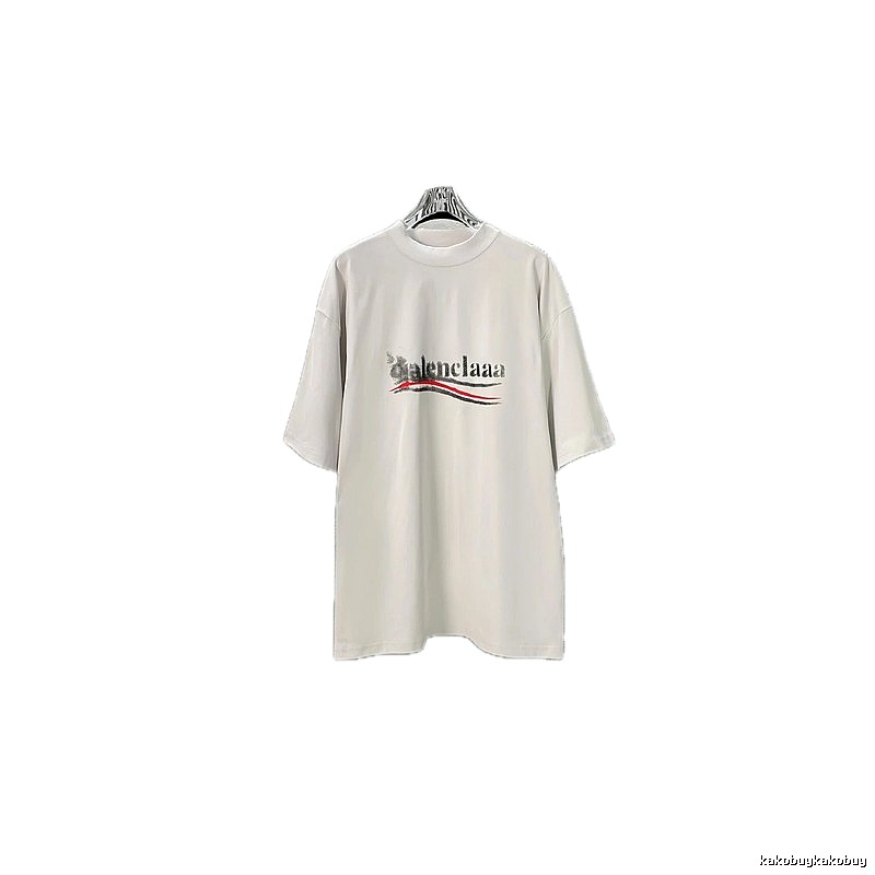 Balenciaga alphabet-style white T-shirt.
