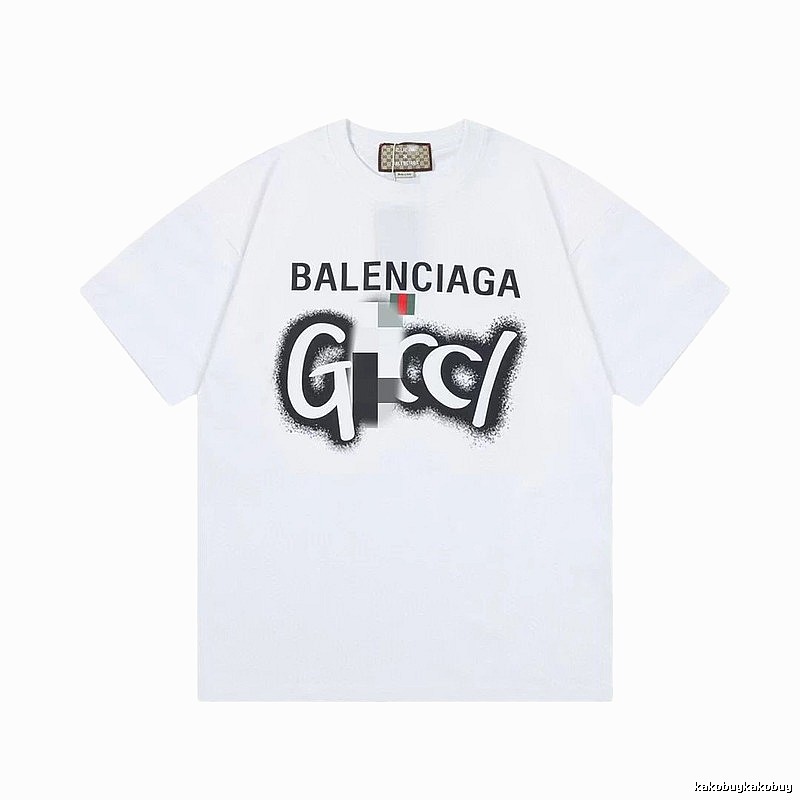Balenciaga Co-branded Graffiti-style White Short-sleeve T-shirt