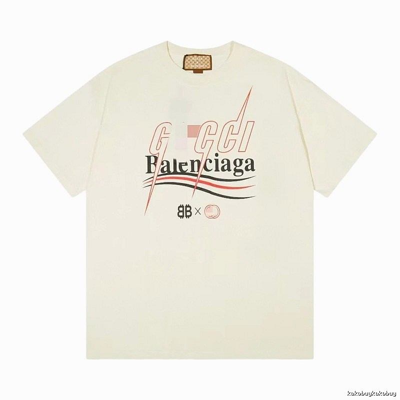 Balenciaga Co-branded Printed Streetwear Off-white Short-sleeve T-shirt