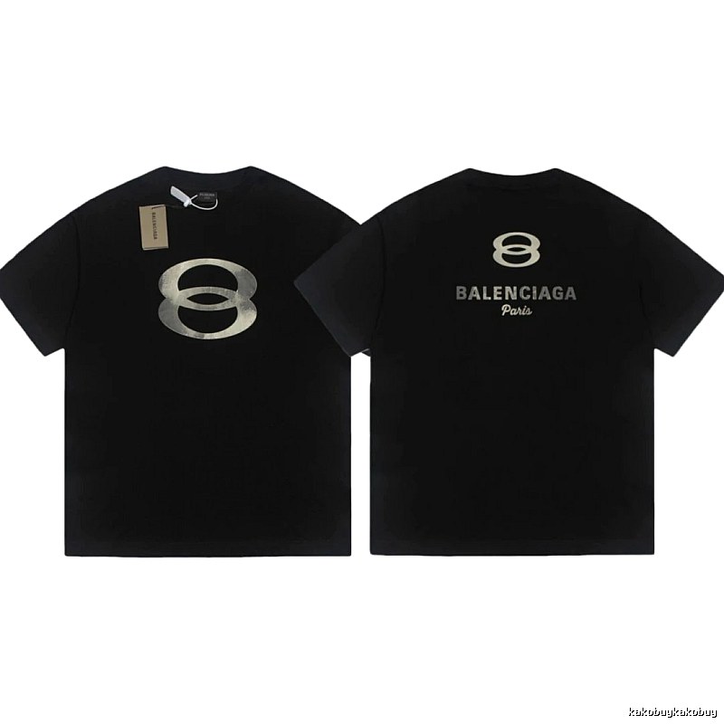 Balenciaga Distressed Double Ring Street Style Black Short Sleeve T-Shirt