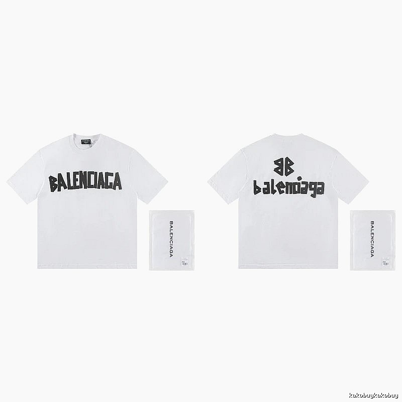 Balenciaga Double B Printed Street Style White T-shirt