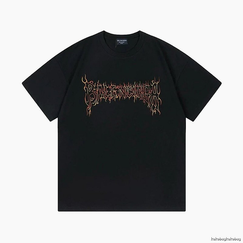 Balenciaga Flame Gothic Style Black T-shirt