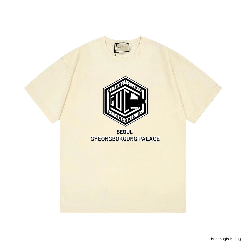 Balenciaga Printed Street-Style Beige Short-sleeve T-Shirt