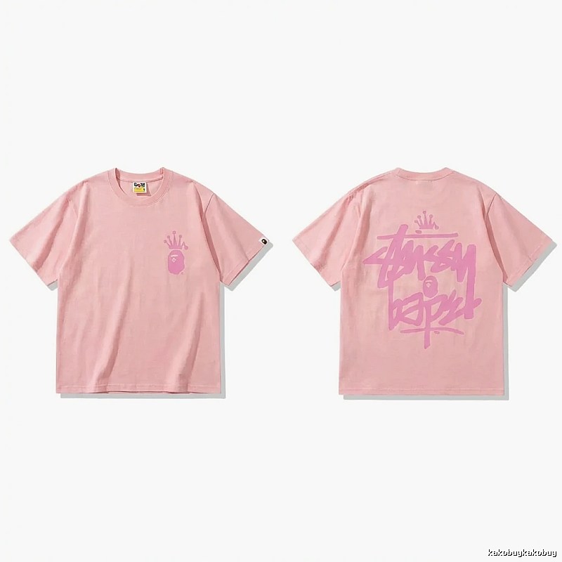 Bape Crown Print Pink Short-sleeve Shirt