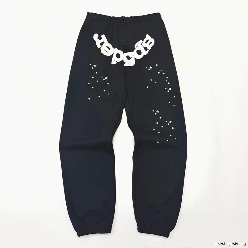 Bold White Branding Sp5der Logo Sweatpants in Black