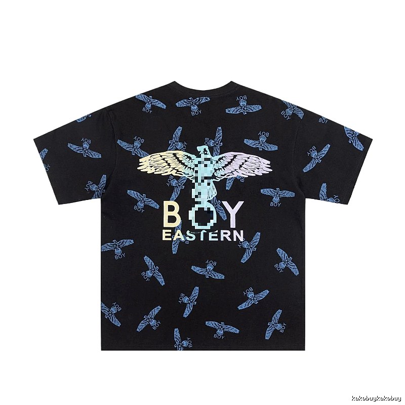 BOY All-over Flying Eagle Print Streetwear Style Black Short-sleeve T-shirt