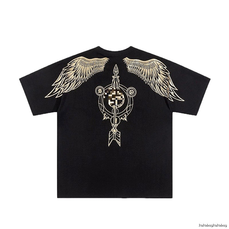 BOY Gold-foil Stamped Wings Street Style Black Short-sleeve T-shirt