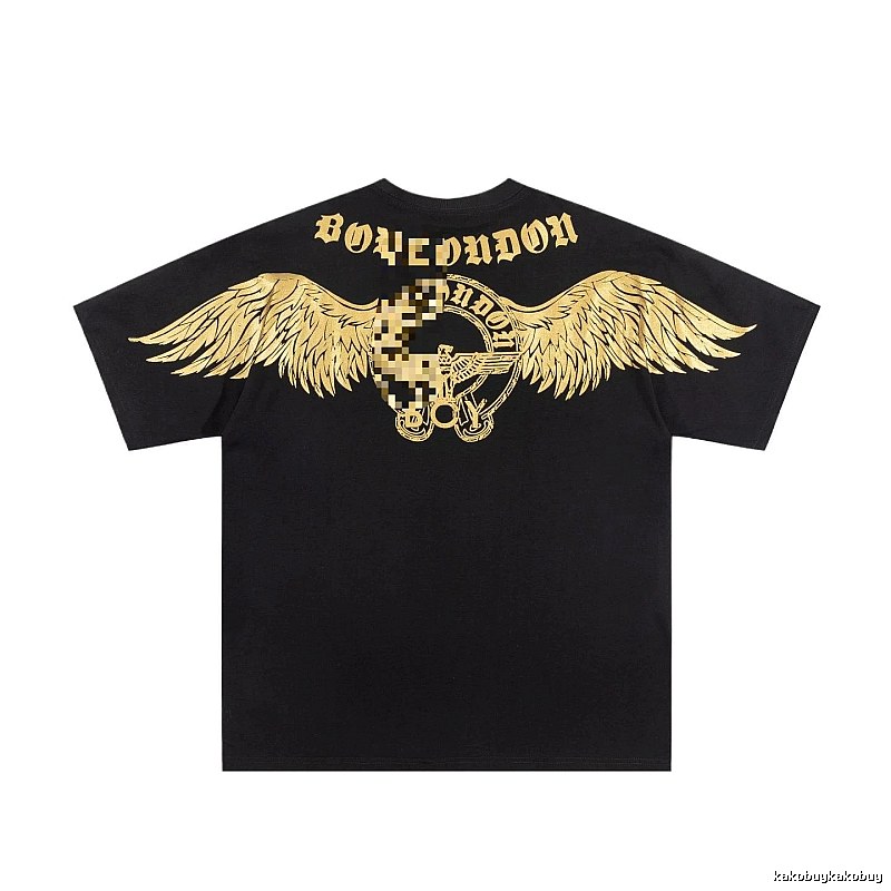BOY Street Style Black Short-sleeve T-shirt with Gold Foil Stamped Wings