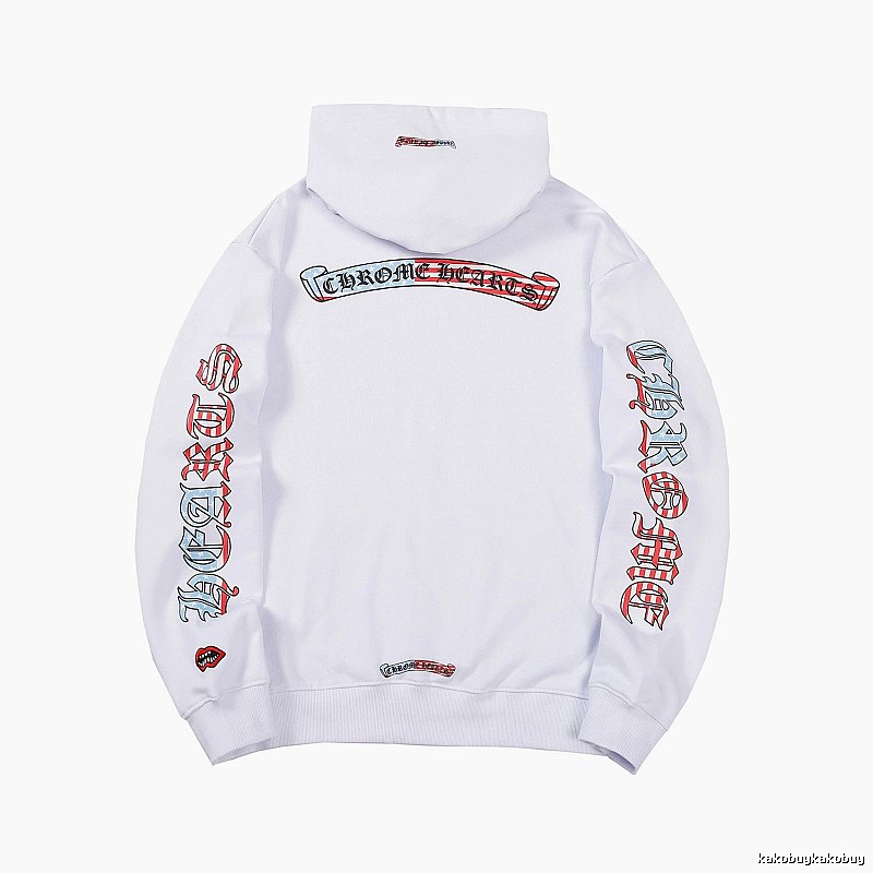 Chrome Hearts 2088-78 White Cross Graphic Hoodie Logo Detail
