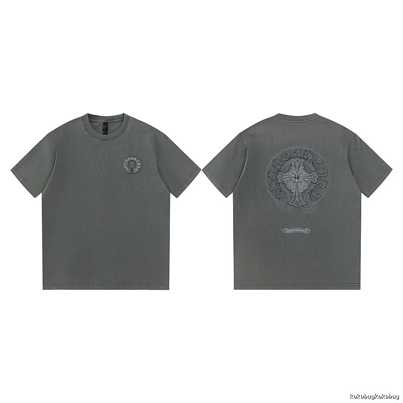 Chrome Hearts Cross Embroidered High Street Dark Grey Short-sleeve T-Shirt