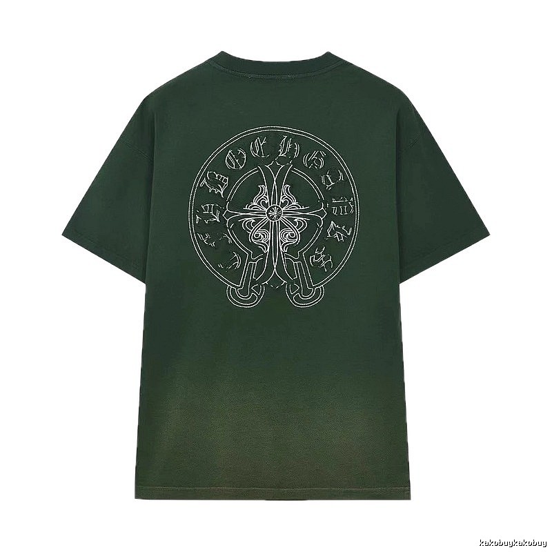 Chrome Hearts Cross-Embroidered Vintage Dark Green Short-Sleeve T-Shirt