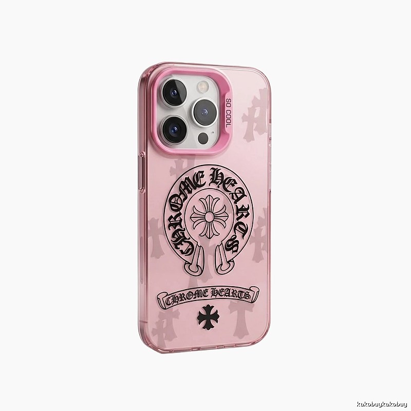 Chrome Hearts dark style pink iPhone case