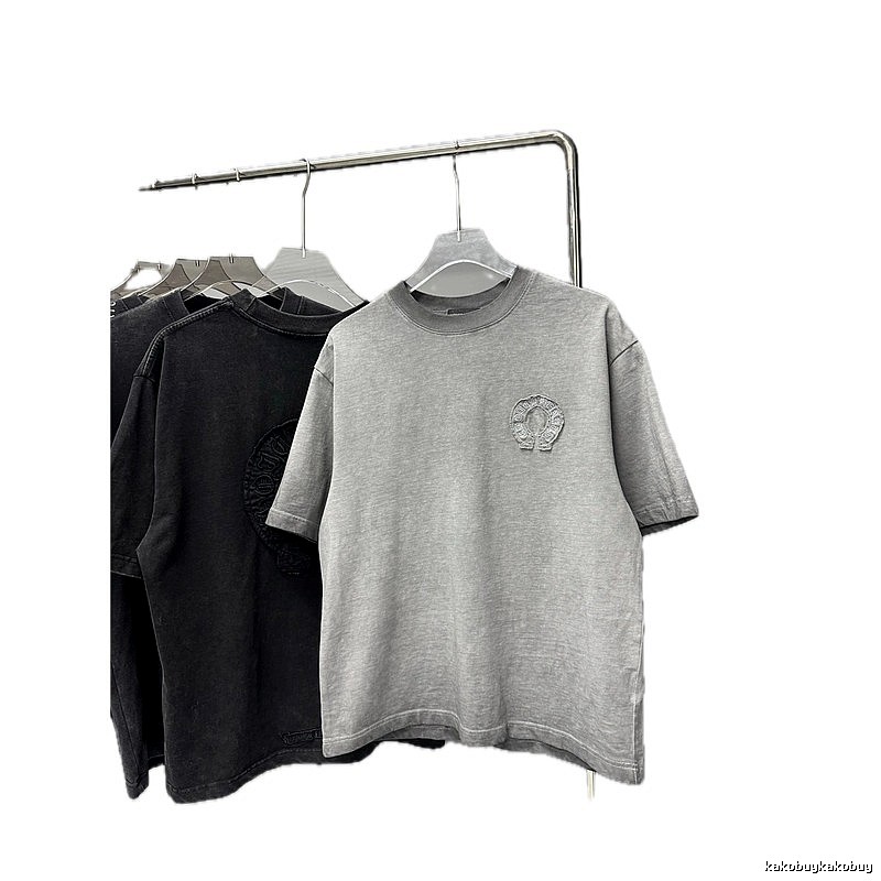 Chrome Hearts Horseshoe Logo Trendy & Cool Grey Short-sleeve T-shirt