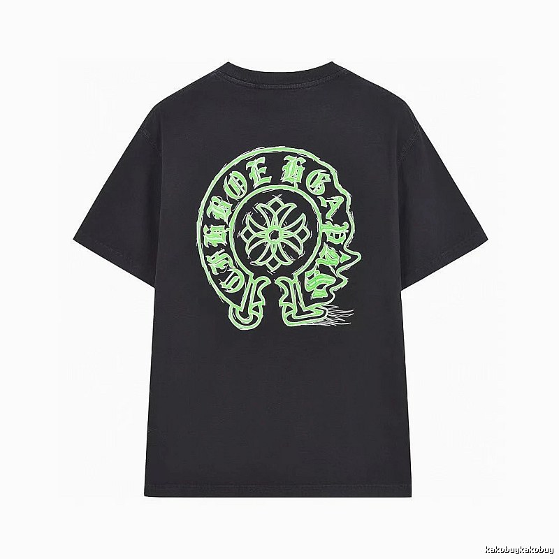 Chrome Hearts Horseshoe Print Street Style Black & Green Short-Sleeve T-Shirt