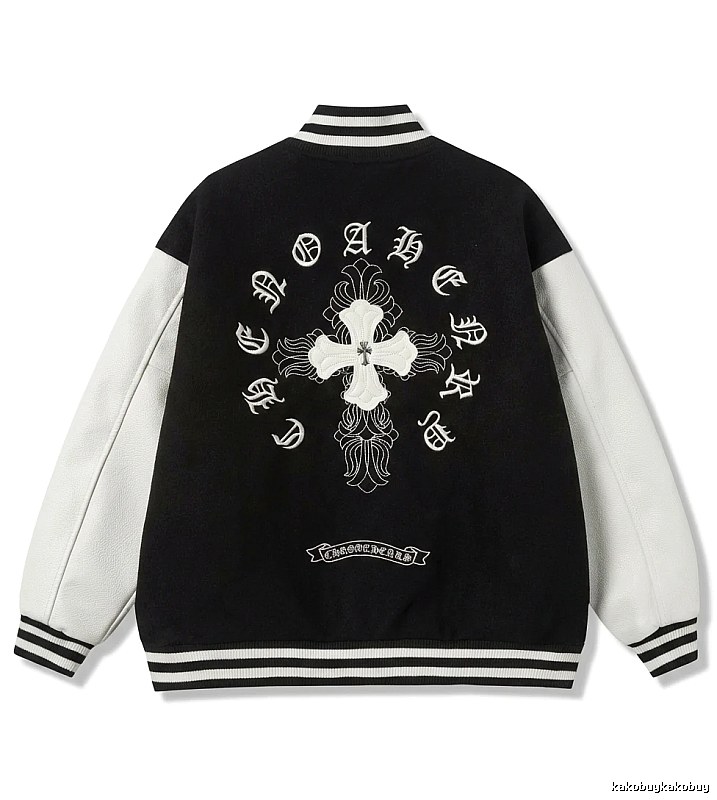 Chrome Hearts retro-style black and white baseball jacket