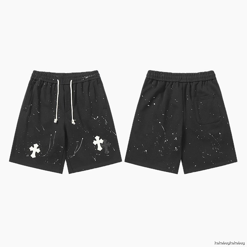 Chrome Hearts splatter - style black shorts
