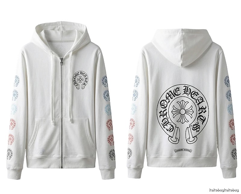 Chrome Hearts White Hoodie with Horseshoe Print Style
