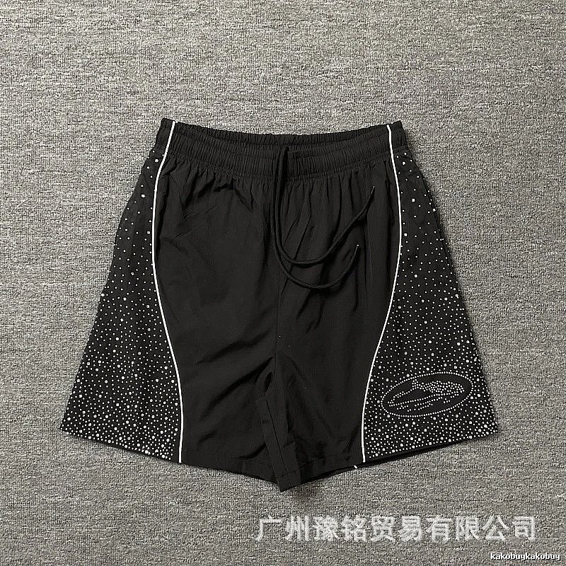 Corteiz Hot-fix Rhinestone Street Style Black Shorts
