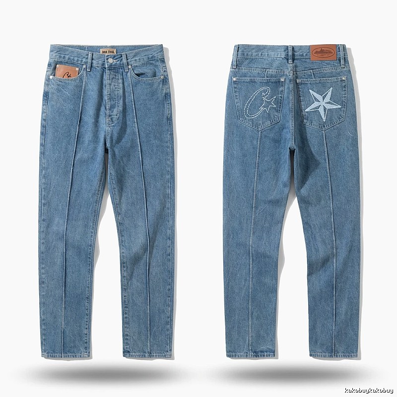 Corteiz star embroidery denim blue jeans