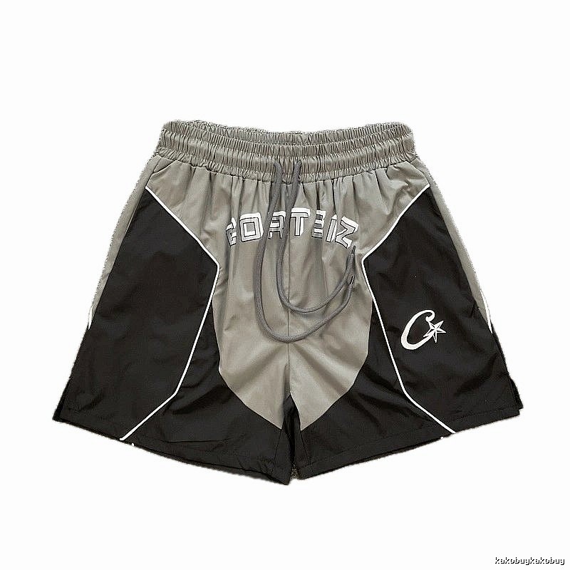 Corteiz Street Style Black and Grey Colorblock Athletic Shorts