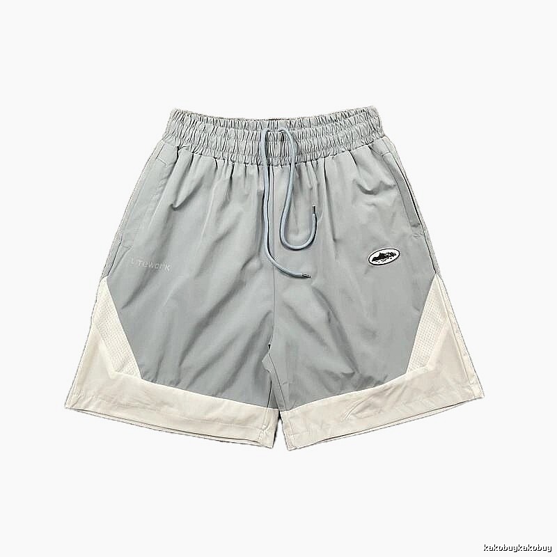 Corteiz Street Style Light Grey and White Colorblock Athletic Shorts