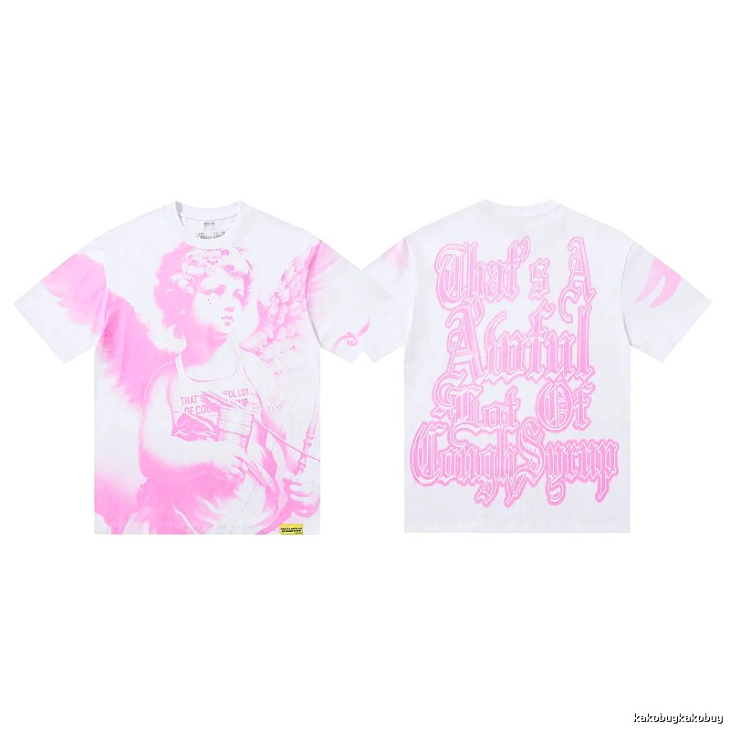 COUGH SYRUP Angel Print Street Style White and Pink T-shirt