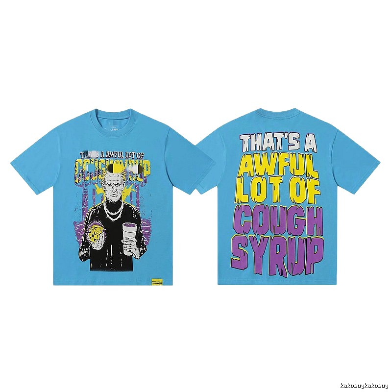 COUGH SYRUP Character Print Street Style Light Blue Short Sleeve T-Shirt