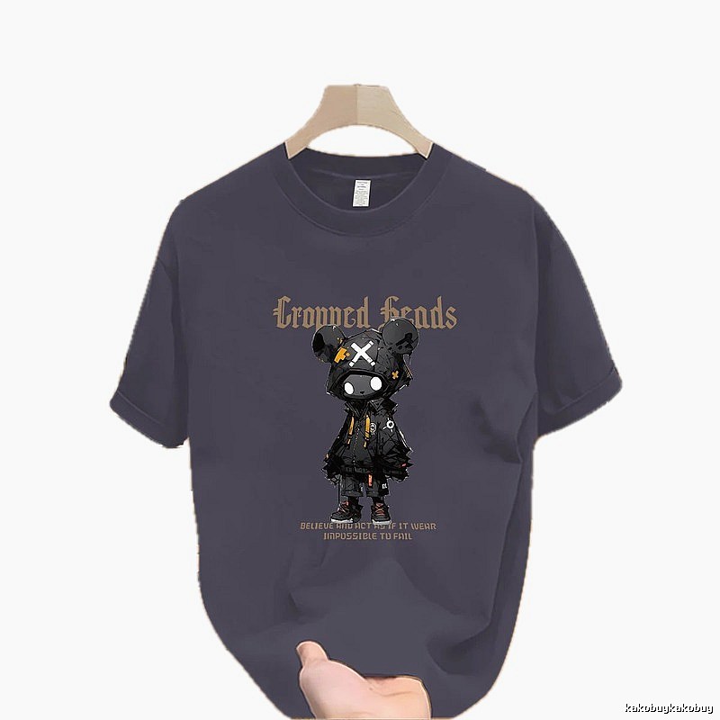 Crowned Heads Mechanical Bear Street Style Charcoal Gray T-Shirt