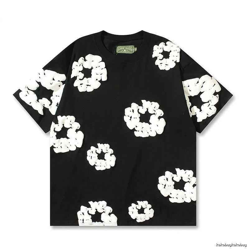 DENIM TEARS Black T-shirt with Flower Print