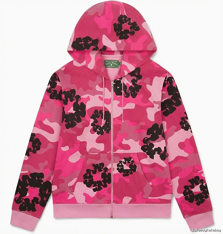 DENIM TEARS camouflage print pink hoodie