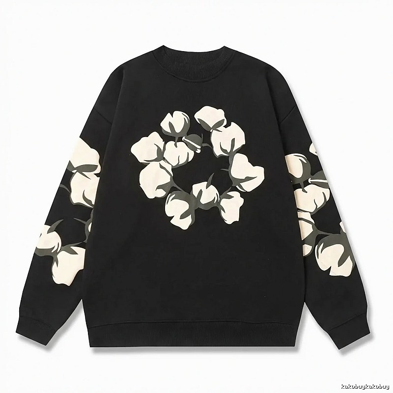 DENIM TEARS Cotton Printed Black Sweatshirt