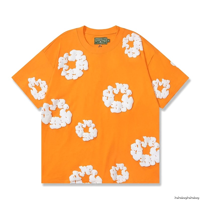 DENIM TEARS Floral Style Orange T-shirt
