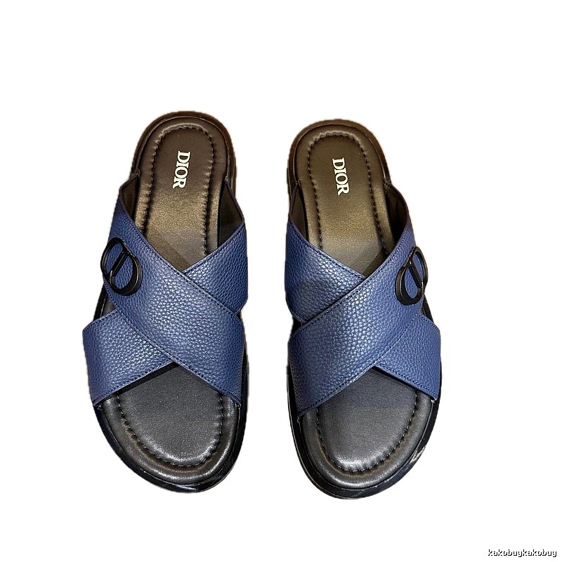 Dior Classic Collection Light Luxury Style Navy Blue Slides