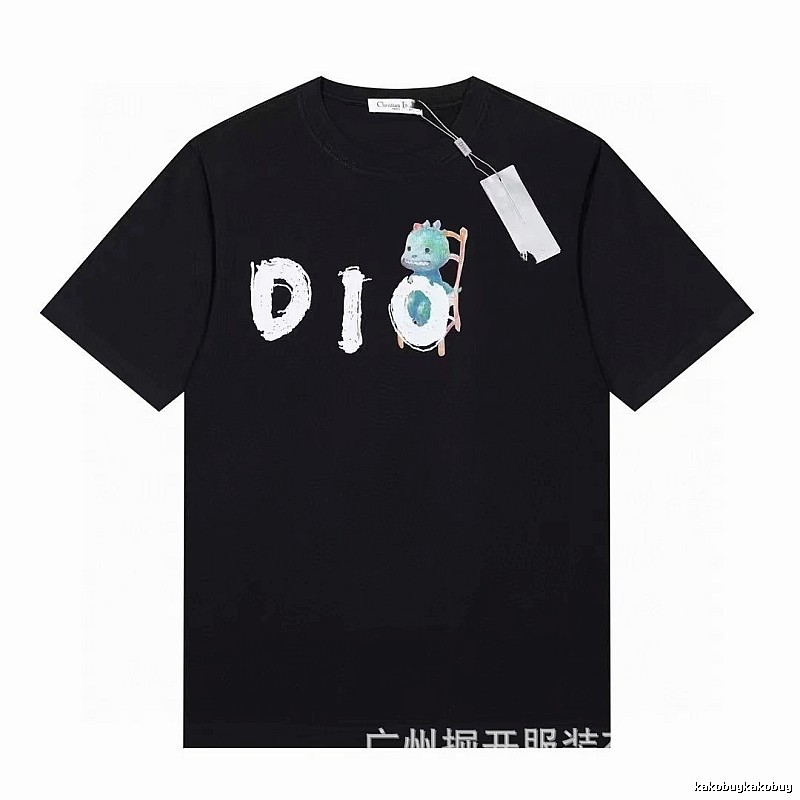 Dior Dinosaur Print Trendy Black Short-sleeve T-shirt