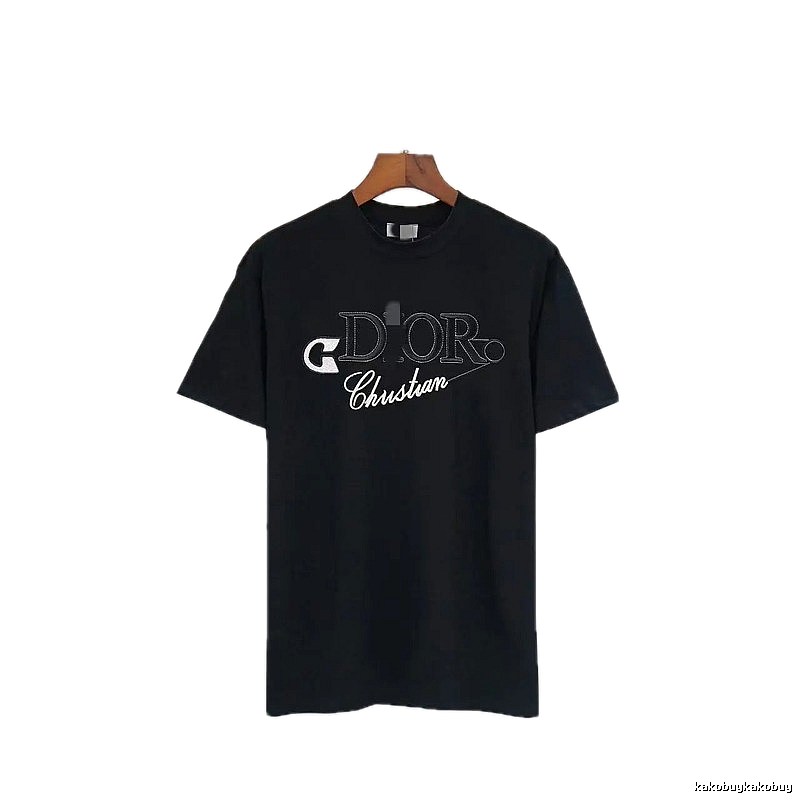 Dior Embroidered Casual Style Black Short-sleeve T-shirt
