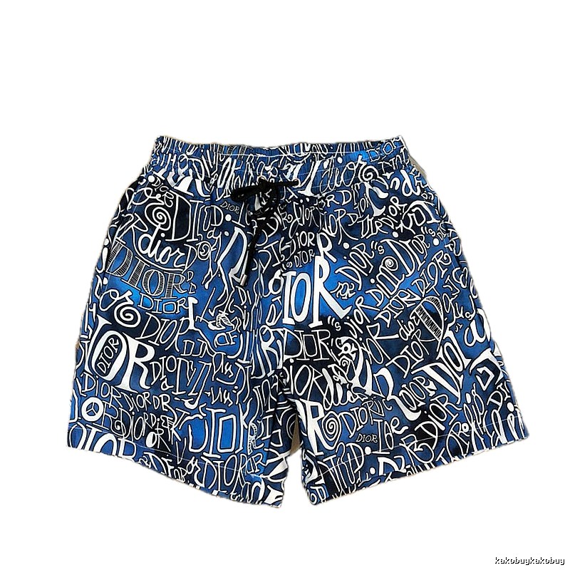 Dior Graffiti All Over Print Cool Trendy Style Blue Shorts