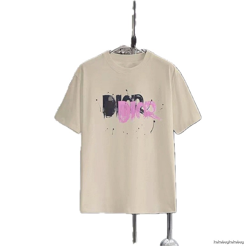 Dior Graffiti Street Style Apricot Short-sleeve T-Shirt