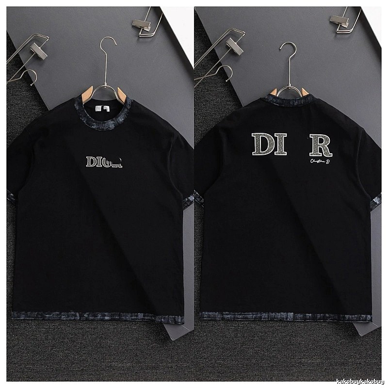 Dior Letter Print Light Luxury Style Black T-Shirt