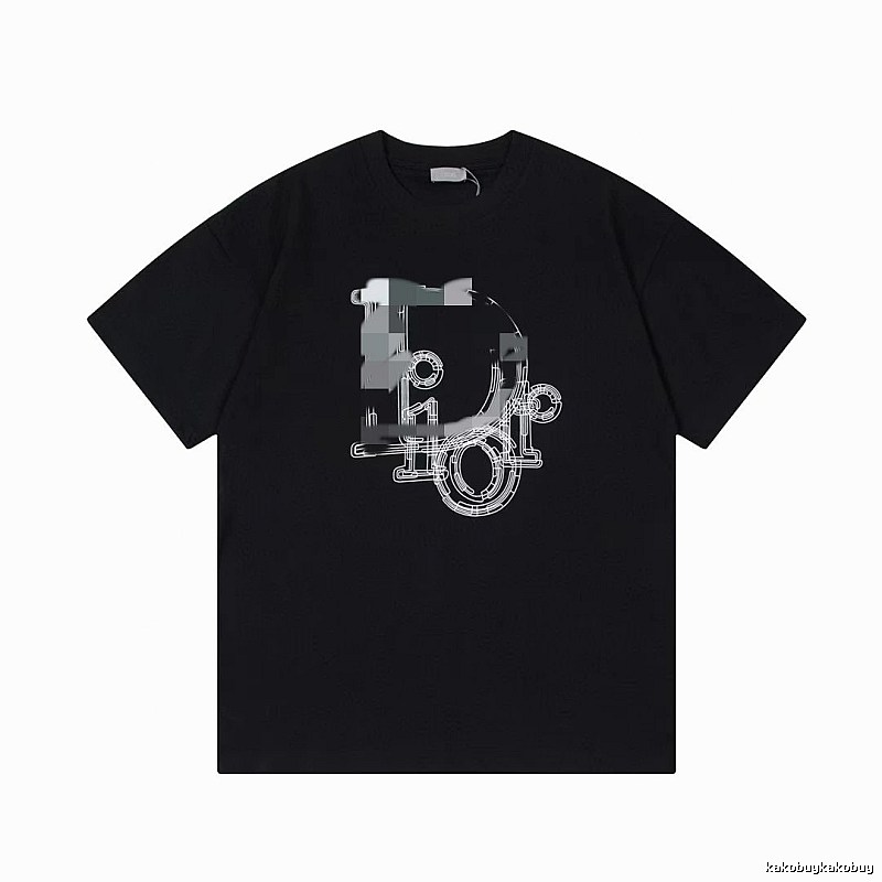 Dior Line Logo Trendy Style Black T-shirt